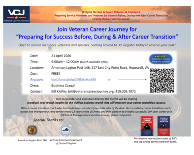 Register for Our 13 Jan 26 Live, In-Person, No-Cost Career Transition Seminar